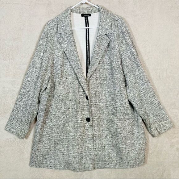 Torrid Studio Textured Boyfriend Knit Trench Blazer Coat Plus Size 3 Gray Pocket - Picture 4 of 8